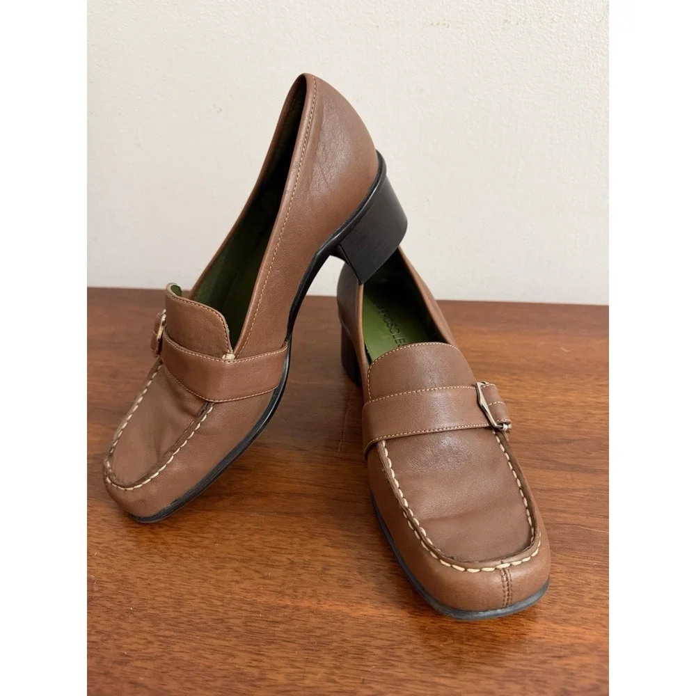 Aerosoles Women's Brown Leather Heeled Loafers Square Toe Comfort Pumps 7.5M